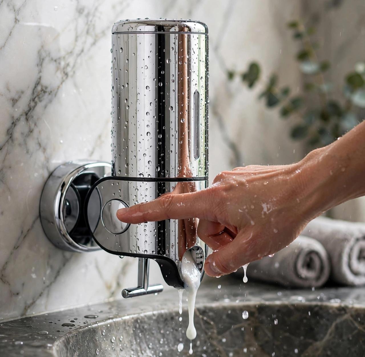 Distributeur de Savon Mural en Chromé – Design Élégant & Ergonomique