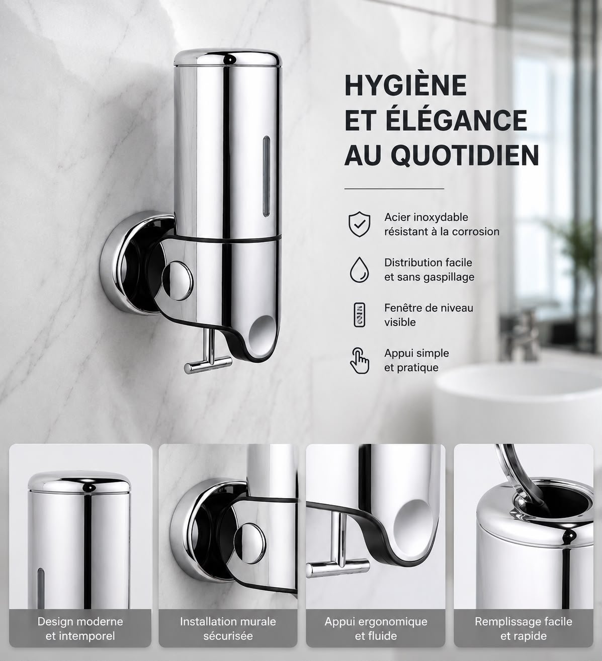Distributeur de Savon Mural en Chromé – Design Élégant & Ergonomique – Image 3