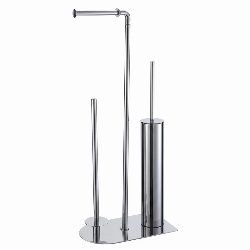 Valet de toilette complet 3-en-1 en inox chromé – Porte-rouleau, réserve et brosse WC | Baldini