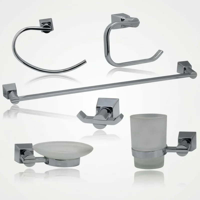Ensemble d’Accessoires de Salle de Bain 6 Pièces – Chrome Brillant en Acier Inoxydable