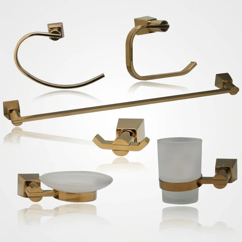 Ensemble d’Accessoires de Salle de Bain 6 Pièces – Or Brossé / Doré en Acier Inoxydable